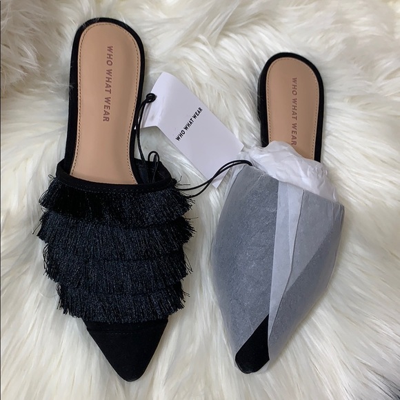 Who What Wear Black Fringed Mules - Picture 1 of 4